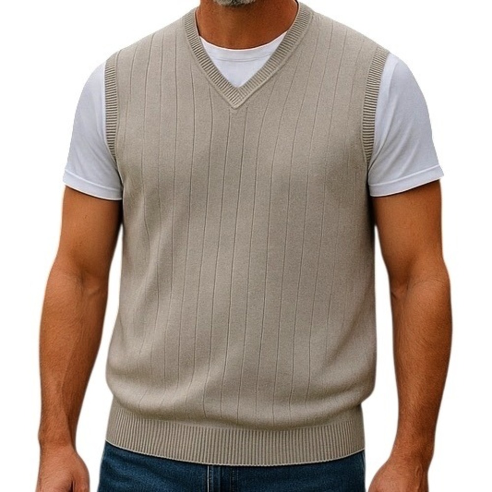 Haggar Men's Gray Ribbed V-Neck Sweater Vest Size XL Business Casual Knitwear